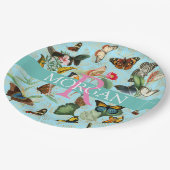Vintage Schmetterlinge, Monogramm und Name, Aquama Pappteller (Schrägansicht)