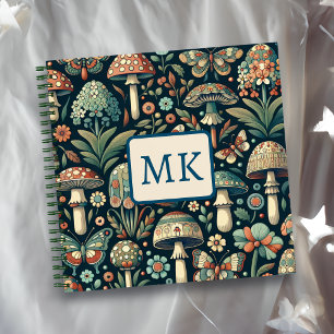 Vintage Schmetterlinge, Pilze und Blätter Notizblock