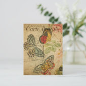 Vintage Schmetterlinge Rosen Französisch Postkarte (Stehend Vorderseite)