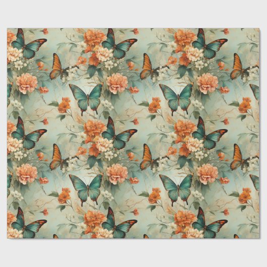 Vintage Schmetterlinge und Blume (10) Geschenkpapier (Flach)
