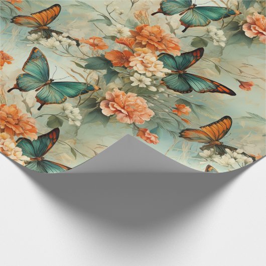 Vintage Schmetterlinge und Blume (10) Geschenkpapier (Ecke)