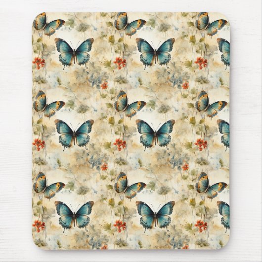 Vintage Schmetterlinge und Blume (11) Mousepad (Vorne)