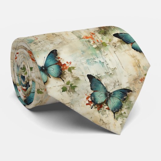 Vintage Schmetterlinge und Blume (12) Krawatte (Gerollt)