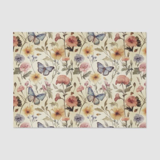 Vintage Schmetterlinge und Blume Dekoupage Muster Seidenpapier (Vorderseite)