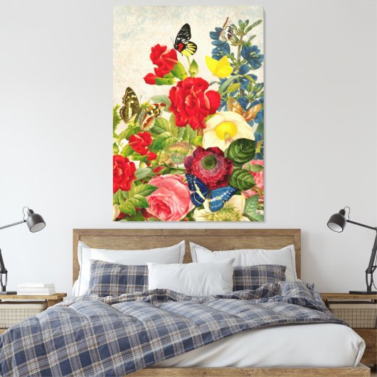 Vintage Schmetterlinge und Blume Leinwanddruck (Insitu (Schlafzimmer))