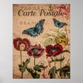 Vintage Schmetterlinge und Blume Poster (Vorne)