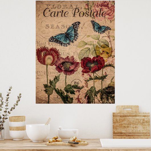 Vintage Schmetterlinge und Blume Poster (Küche)