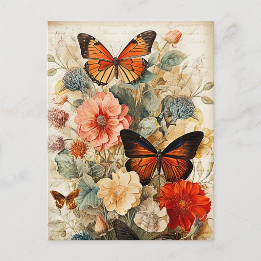 Vintage Schmetterlinge und Blume Postkarte (Vorderseite)