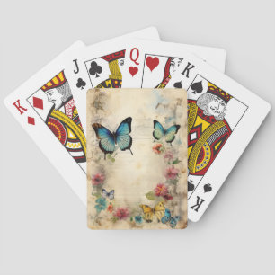 Vintage Schmetterlinge und Blumen Spielkarten