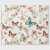 Vintage Schmetterlinge und Blüten Geschenkpapier (Flach)