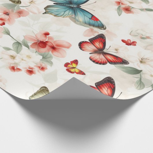 Vintage Schmetterlinge und Blüten Geschenkpapier (Ecke)
