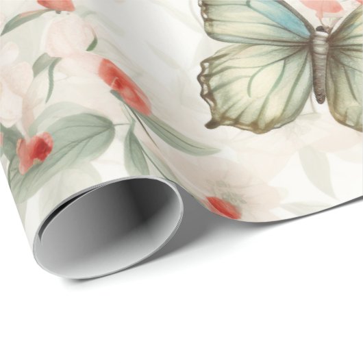Vintage Schmetterlinge und Blüten Geschenkpapier (Rolleneckpunkt)