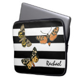 Vintage Schmetterlinge und Streifen mit Monogramm Laptopschutzhülle (Vorderseite Links)