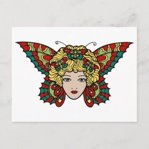Vintage Schmetterlings-Frauen-Tattoo-Kunst Postkarte