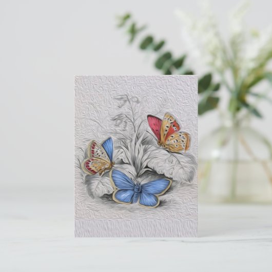 Vintage Schmetterlingsbilder mit roten Schmetterli Postkarte (Stehend Vorderseite)