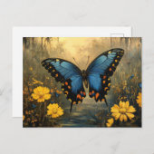 Vintage Schmetterlingsbilder und gelbe Blumen Postkarte (Vorne/Hinten)