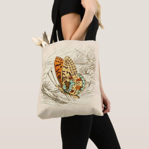 Vintage Schmetterlingsdarstellung, Orange und Beig Tasche