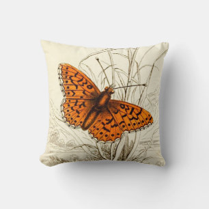 Vintage Schmetterlingsdarstellung, orange und schw Kissen