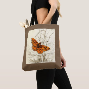 Vintage Schmetterlingsdarstellung, orange und schw Tasche