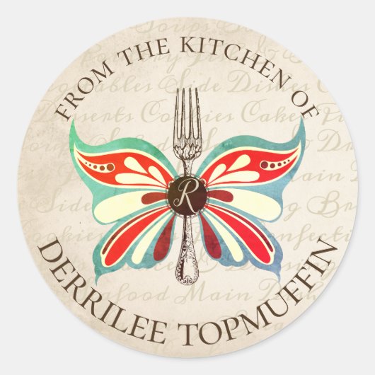 Vintage Schmetterlingsgabel aus der Aufkleberküche Runder Aufkleber (Vorderseite)