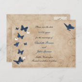 Vintage Schmetterlingshochzeit speichert das Datum Ankündigungspostkarte (Vorne/Hinten)