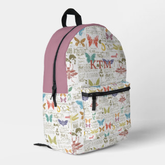 Vintage-Schmetterlingsskript Personalisiert Rosa Bedruckter Rucksack