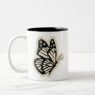 Vintage Schmetterlingstasse Schwarze botanische Zweifarbige Tasse