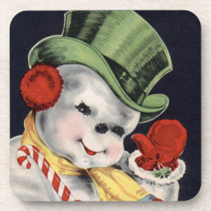Vintage schmucker Schneemann Satz Korkuntersetzer Getränkeuntersetzer