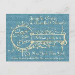 Vintage-Schmuckstück und Jute-Save-the-Date Ankündigungspostkarte