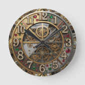 Vintage Schmuckuhr, Steampunk, Gold, Edelsteine Runde Wanduhr (Vorderseite)