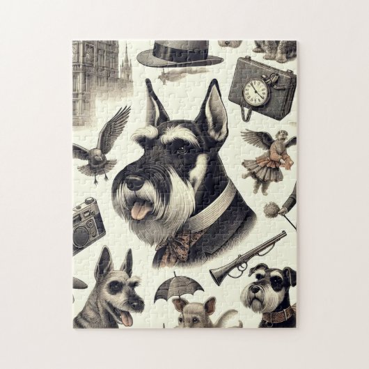 Vintage Schnauzer-Illustration Puzzle (Vertikal)