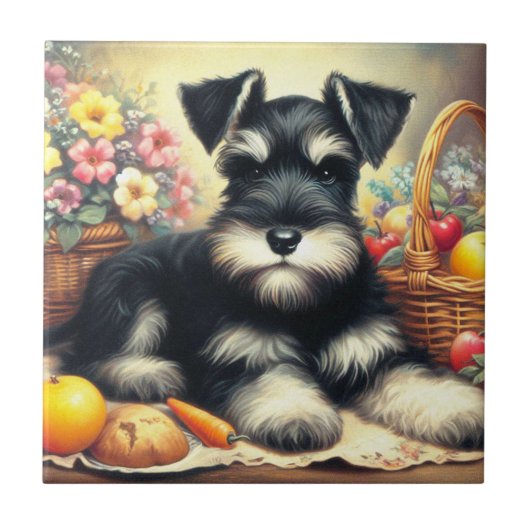 Vintage Schnauzer-Malerei Fliese (Vorderseite)