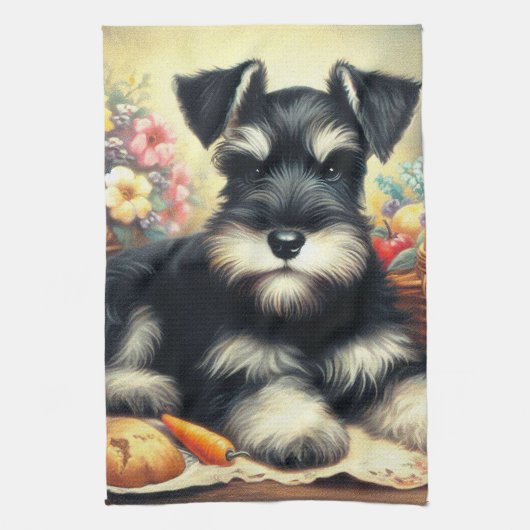 Vintage Schnauzer-Malerei Geschirrtuch (Vertikal)