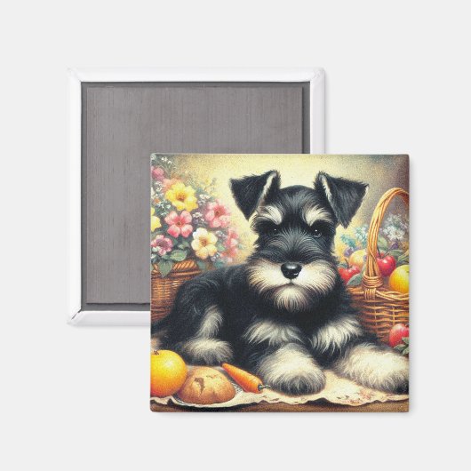 Vintage Schnauzer-Malerei Magnet (Vorderseite/Rückseite)