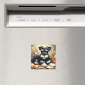 Vintage Schnauzer-Malerei Magnet (In Situ (Geschirrspüler))