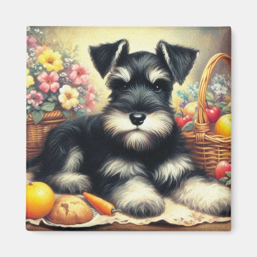 Vintage Schnauzer-Malerei Magnet (Vorne)