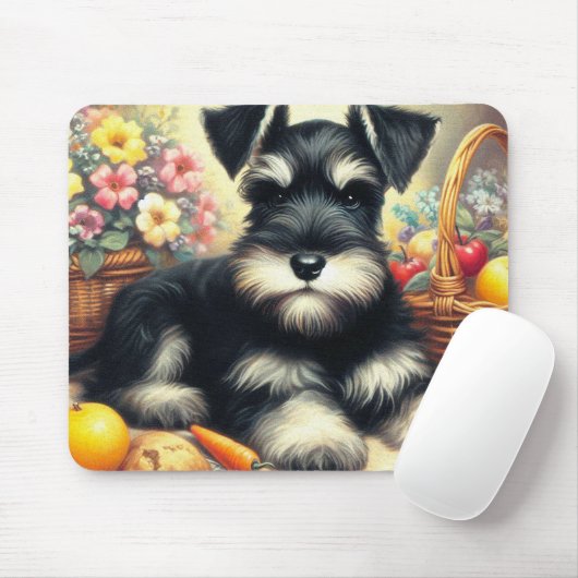 Vintage Schnauzer-Malerei Mousepad (Mit Mouse)