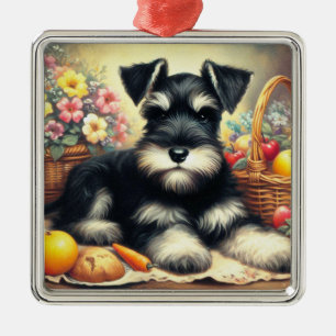 Vintage Schnauzer-Malerei Ornament Aus Metall