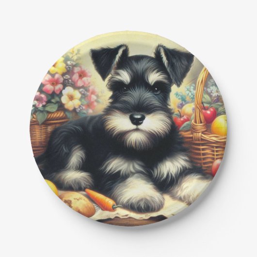 Vintage Schnauzer-Malerei Pappteller (Vorderseite)