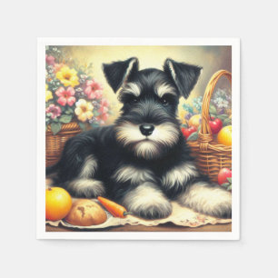 Vintage Schnauzer-Malerei Serviette