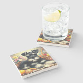 Vintage Schnauzer-Malerei Steinuntersetzer (Seitenansicht)