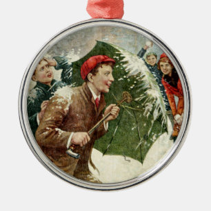 Vintage-Schneebälle und Schirm-Weihnachtsbaumanhän Ornament Aus Metall