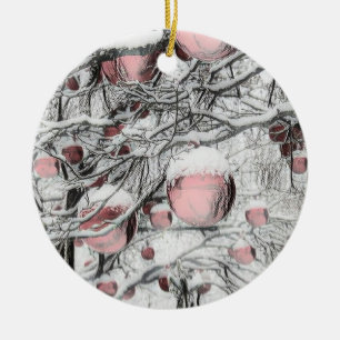 Vintage Schneebäume mit Ornamente Zeichnung