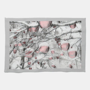 Vintage Schneebäume mit Ornamente Zeichnung Geschirrtuch