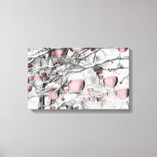 Vintage, schneebedeckte Bäume mit zeichnend Orname Leinwanddruck (Vorderseite)