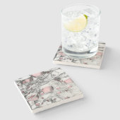 Vintage, schneebedeckte Bäume mit zeichnend Orname Steinuntersetzer (Seitenansicht)