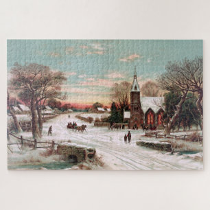 Vintage Schneebedeckte Kleinstadt großes Puzzle