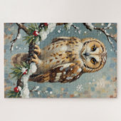 Vintage Schneeeule mit Weihnachtskieferngirlande-K Puzzle (Horizontal)