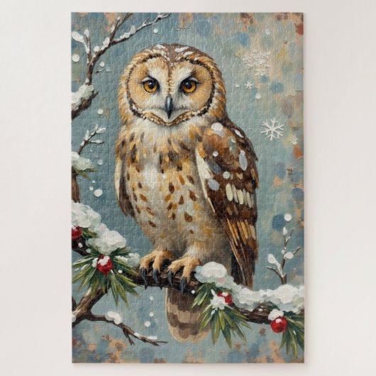 Vintage Schneeeule mit Weihnachtskieferngirlande-K Puzzle (Vertikal)