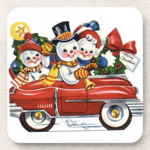 Vintage-Schneefamilien-Fahrset aus Korkuntersetzer Untersetzer